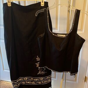 Jessica Howard Black and Gold Embroidered Skirt Set